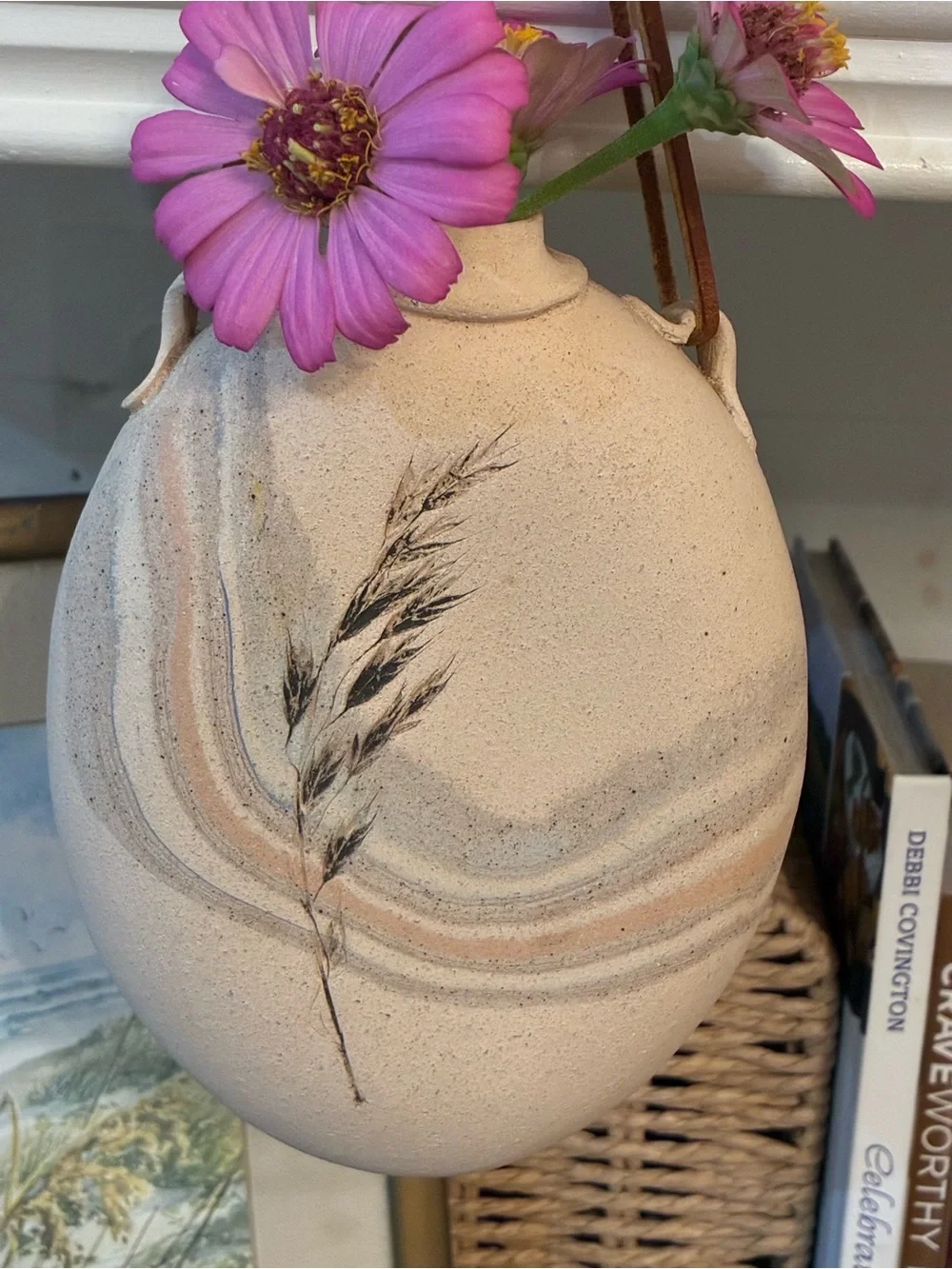 VTG Toyo Japanese Studio Pottery Ikebana Pocket Wall Vase MCM Signed